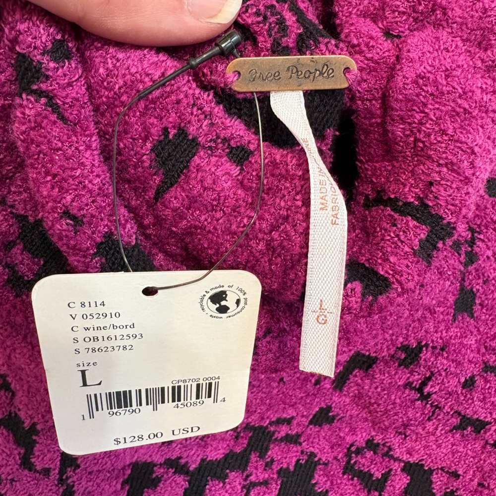 NWT Free People Textured Knit Crop Sweater | Plum Purple & Black | Size L - Picture 6 of 7